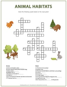 Animal Habitats Crossword