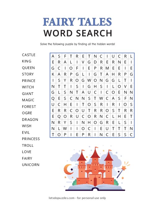 Fairy Tales Word Search