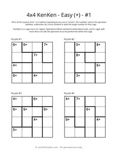 4x4 KenKen - Easy (+) - 1