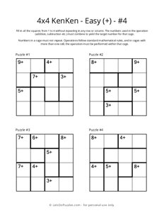 4x4 KenKen - Easy (+) - 4