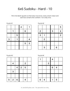 6x6 Sudoku - Hard - 10