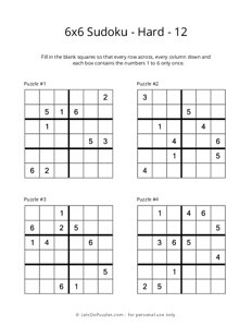 6x6 Sudoku - Hard - 12