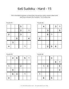 6x6 Sudoku - Hard - 15