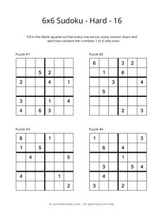 6x6 Sudoku - Hard - 16