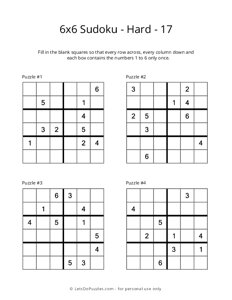 6x6 Sudoku - Hard - 17