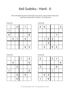 6x6 Sudoku - Hard - 6