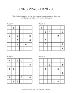 6x6 Sudoku - Hard - 9
