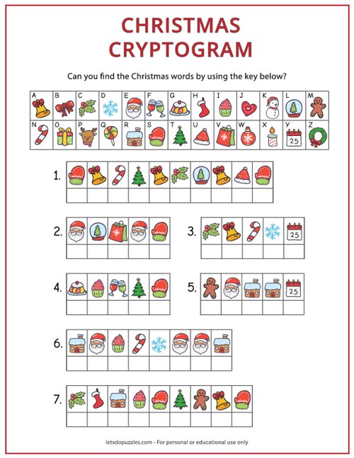 Christmas Cryptogram Printable Puzzle for Kids
