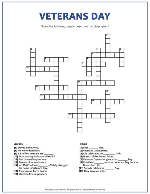 Veterans Day Crossword