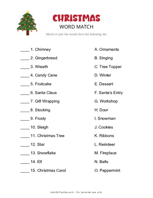 Christmas Word Match Puzzle Printable