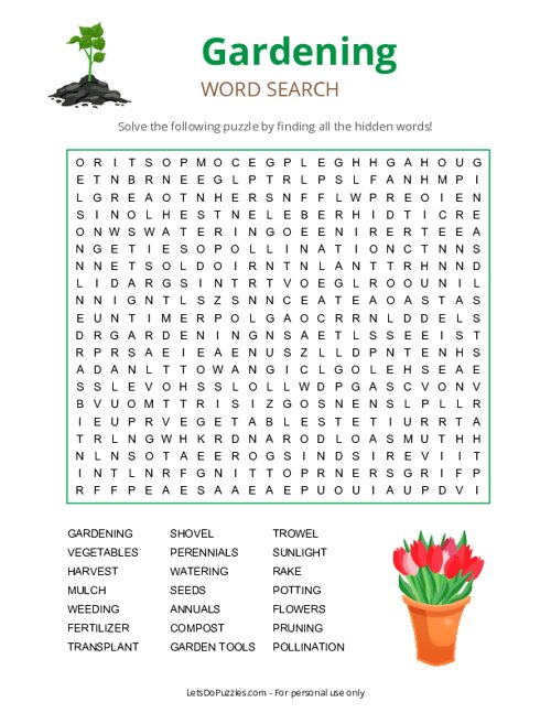 Gardening Word Search Puzzle Printable