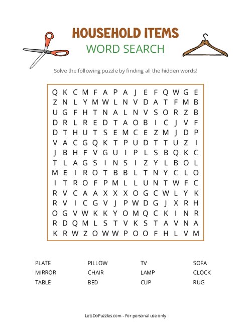 Household Items Word Search