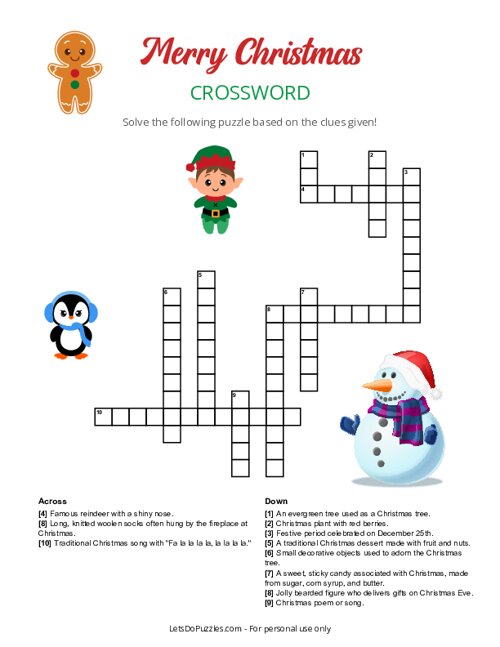 Free Printable Merry Christmas Crossword Puzzle