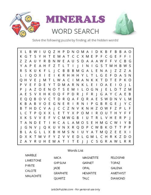 Minerals Word Search