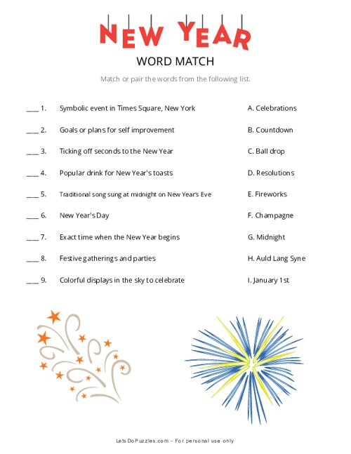 New Year Word Match