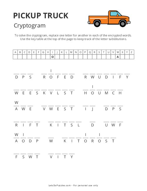 Pickup Truck Cryptogram