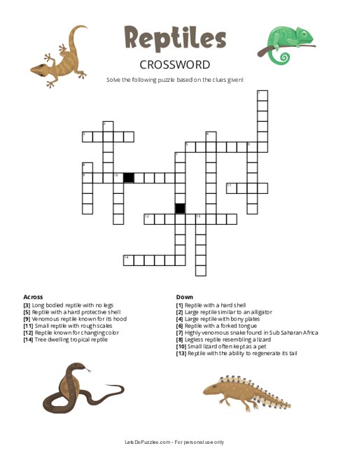 Free Printable Reptiles Crossword Puzzle