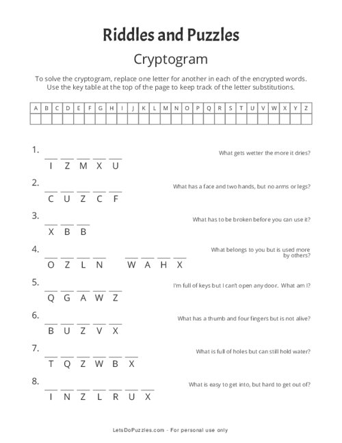 Riddles and Puzzles Cryptogram