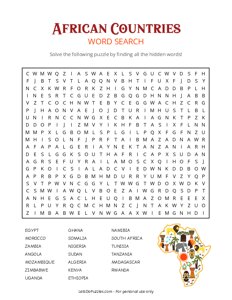 African Countries Word Search