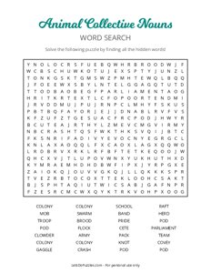 Animal Collective Nouns Word Search