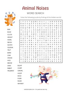 Animal Noises Word Search
