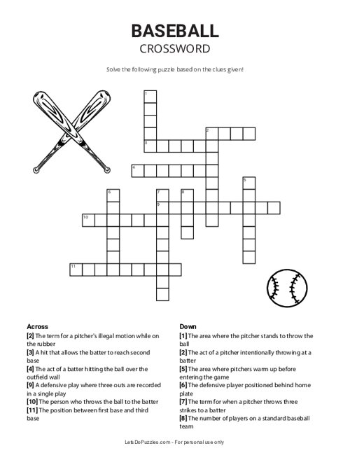 Free Printable Baseball Crossword Puzzle