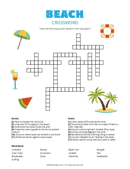 Free Printable Beach Crossword Puzzle
