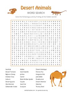 Desert Animals Word Search