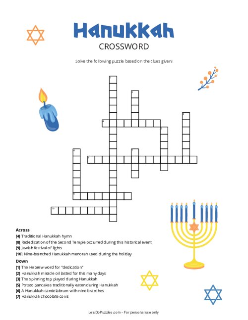 Free Printable Hanukkah Crossword Puzzle