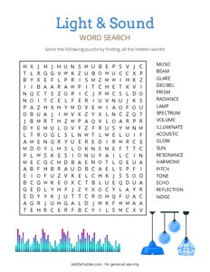 Light and Sound Word Search