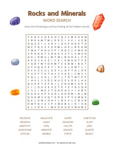 Rocks and Minerals Word Search