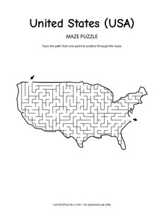 USA Map Shaped Maze