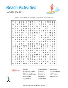 Beach Activities Word Search