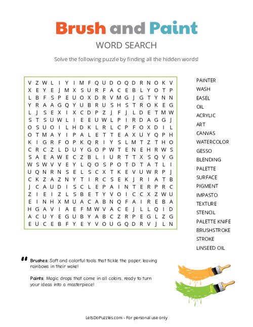 Brush and Paint Word Search