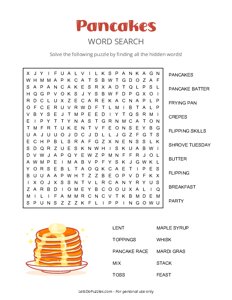 World Pancake Day Word Search