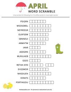 April Word Scramble