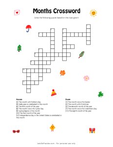 Month of the Year Crossword