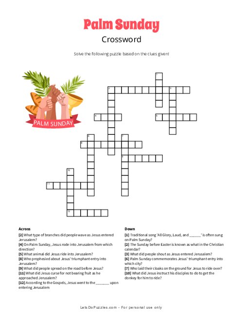 Free Printable Palm Sunday Crossword Puzzle