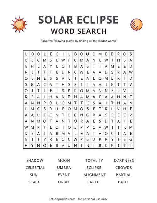 Solar Eclipse Word Search