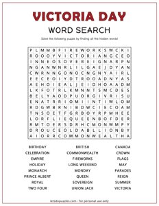 Victoria Day Word Search
