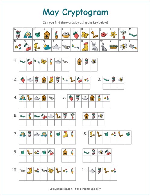 May Cryptogram Printable Puzzle For Kids May Cryptogram Printable Puzzle For Kids