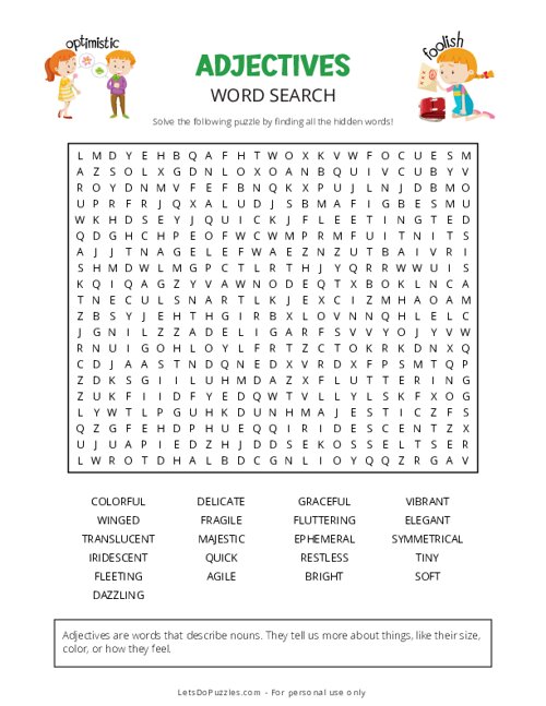 Adjectives Word Search