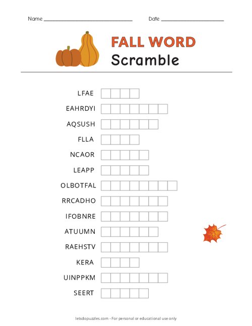 Fall Word Scramble