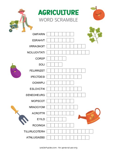 Agriculture Word Scramble