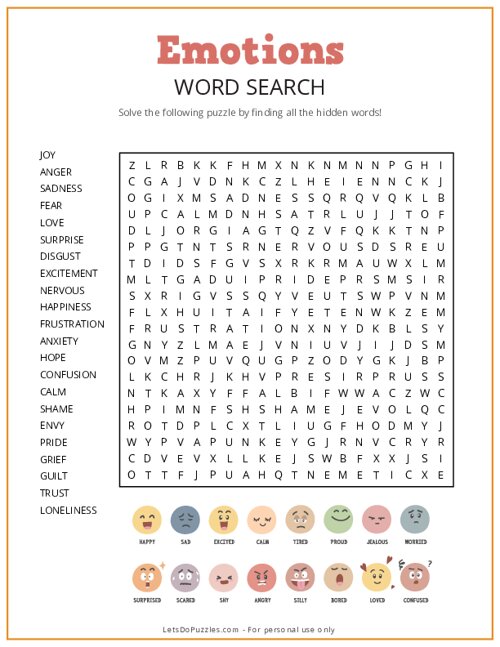 Emotions Word Search