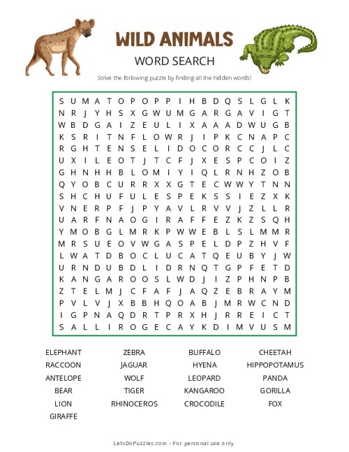 Wild Animals Word Search