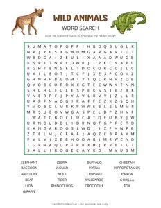 Wild Animals Word Search