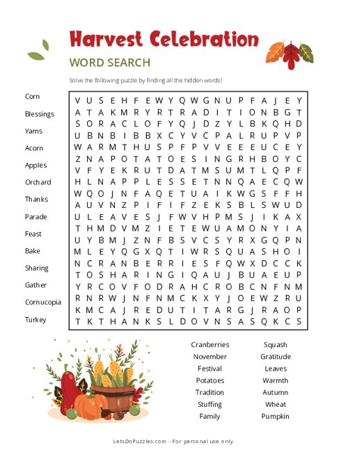 Harvest Celebration Word Search - Very Hard