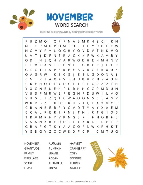 November Word Search