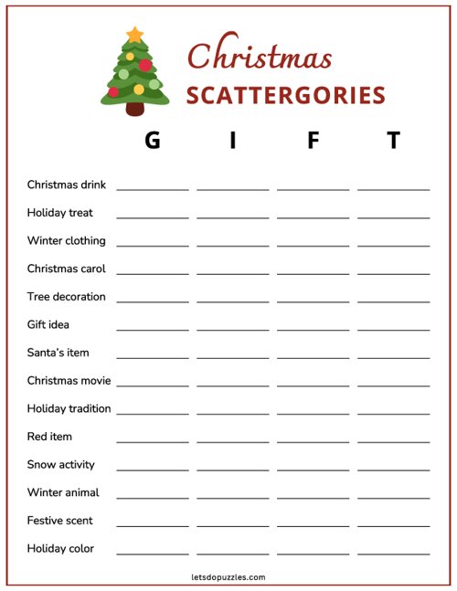 Printable Christmas Scattergories